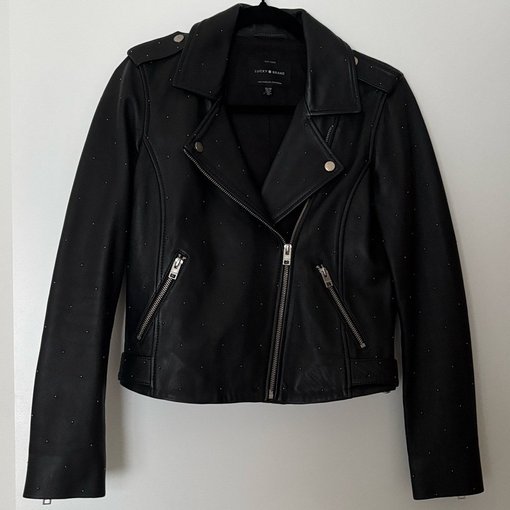 Lucky Brand Pin Dot Moto Black Leather Jacket (Price Firm) - Picture 4 of 10